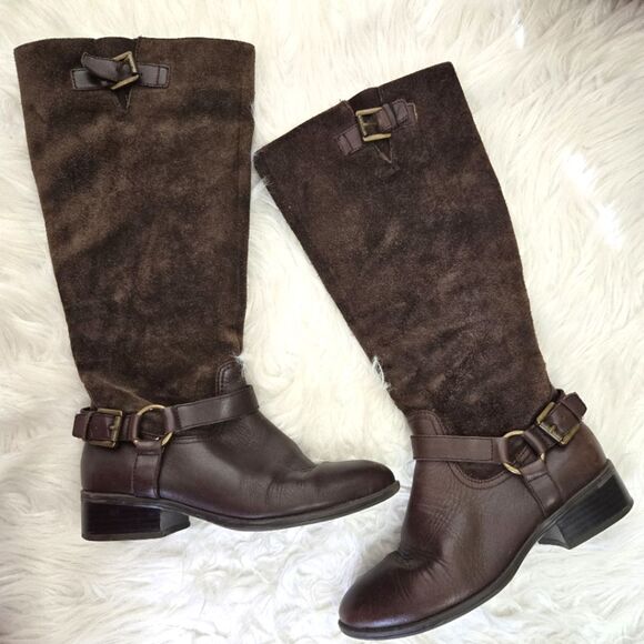 LAUREN Ralph Lauren McLeod Brown Leather Suede Riding Style Boot w/ Bridle 5.5 - Picture 1 of 15